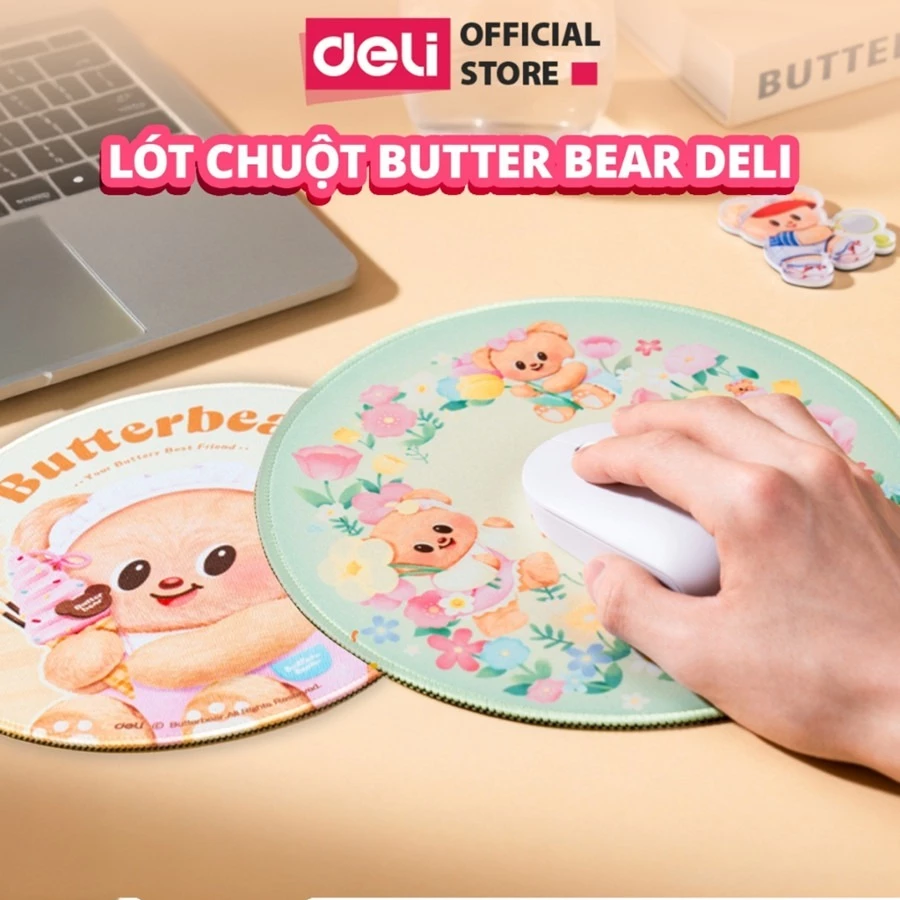 Lót chuột Deli Bàn Di Chuột Hình Tròn Dễ Thương Cute Có Đệm Tay Dùng Cho Máy Tính Laptop