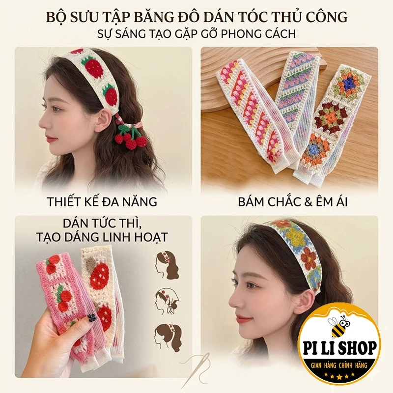 Băng Đô Dán Tóc Nữ Phong Cách Hàn Quốc Đan Len, Cài Giữ Tóc Rửa Mặt Makeup Skincare Co Giãn Êm Ái