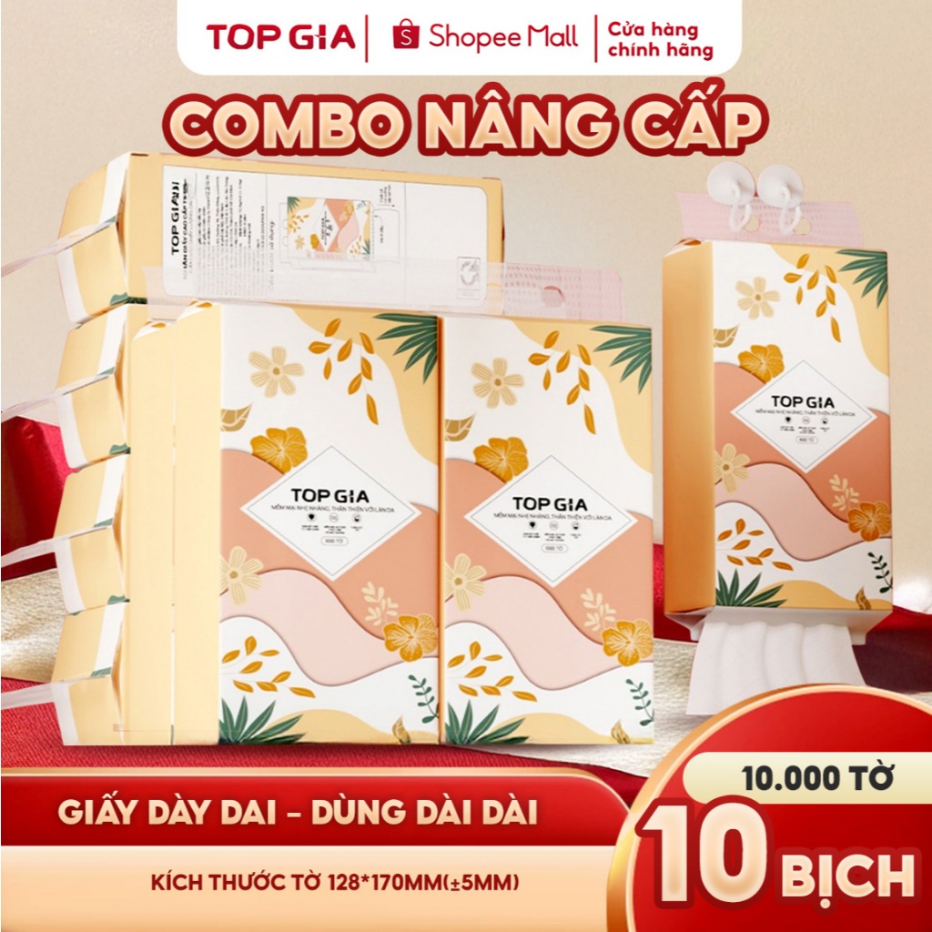 Khăn giấy cao cấp treo tường TopGia Tiểu hạ 10 bịch, Giấy vệ sinh treo tường 4…