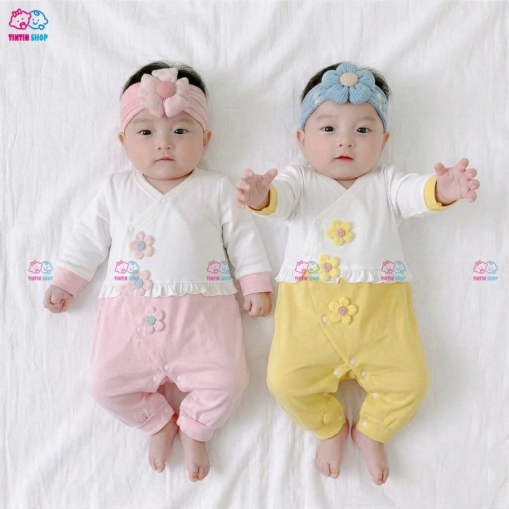 Bodysuit cho bé gái vải cotton Body dài tay thu đông bé gái Áo liền quần cúc lệch trẻ sơ sinh SLT183