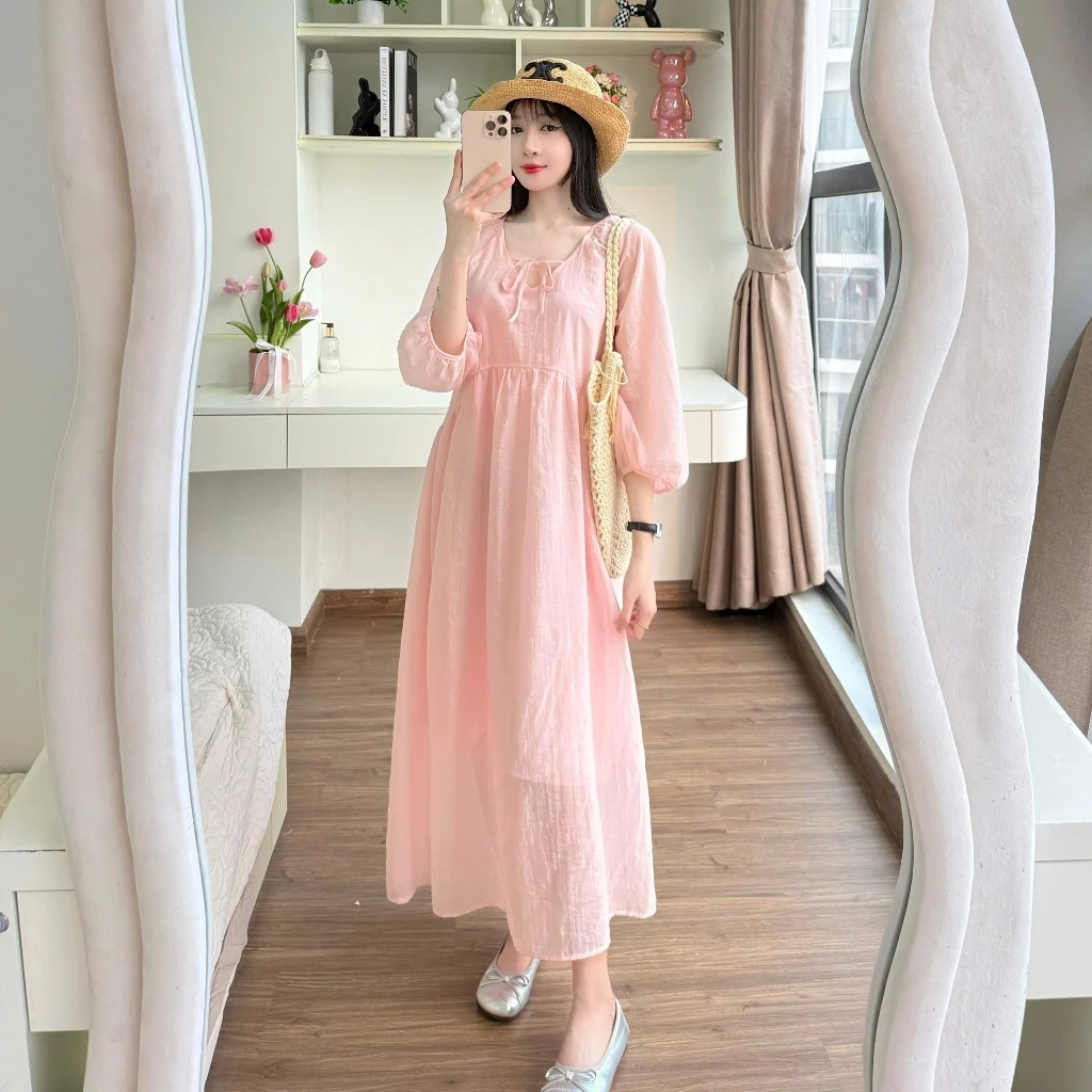 Đầm tơ dáng dài nhẹ mát đi biển tiểu thư mặc nhà- dạo phố - du lịch - váy nàng thơ ( bầu mặc được ) - tiệm nhà NaNa