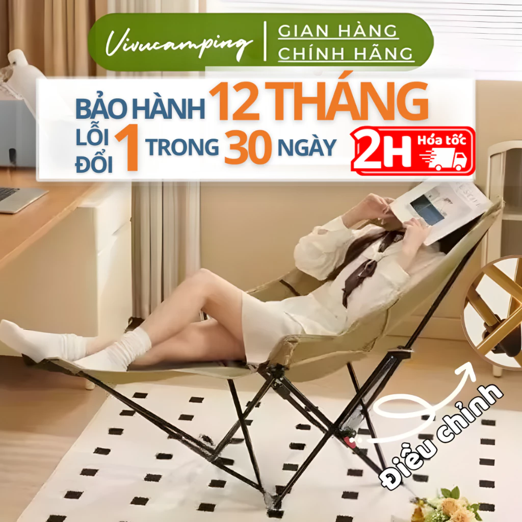 Ghế Ngủ Trưa Gấp Gọn Văn Phòng Vivu Outdoor Nhiều Mức Điều Chỉnh Chống Thấm Nước Vải Oxford