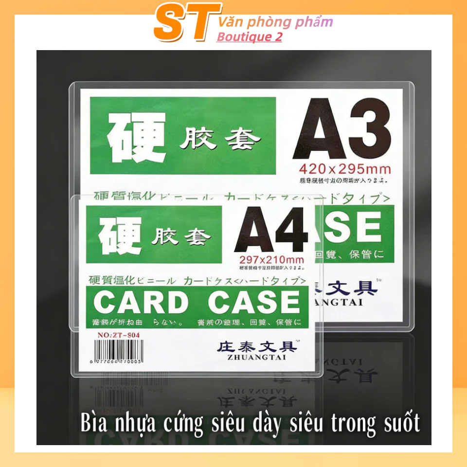 Bìa cứng A3/A4 trong suốt cao cấp, chống thấm nước, độ bền cao, bảo vệ giấy tờ như giấy phép kinh doanh, hồ sơ.