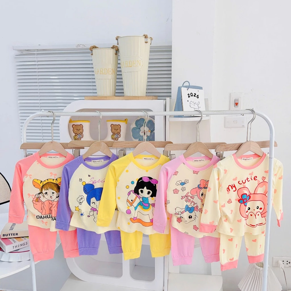 [ 7-25 ký ] Bộ Dài Tay Thun Lạnh Micky woo cho bé gái mền mịn mát mặc ngủ điều hòa mát mịn thoáng mát