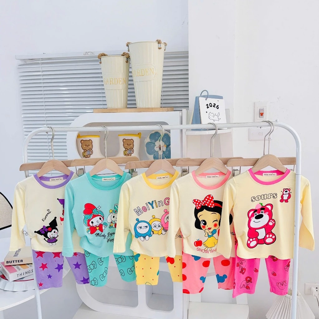 [9-25kg] Bộ Dài Tay Thun Lạnh Micky woo Cho bé gái  Từ Mềm Mịn Mát cho bé mặc ngủ điều hòa thoáng