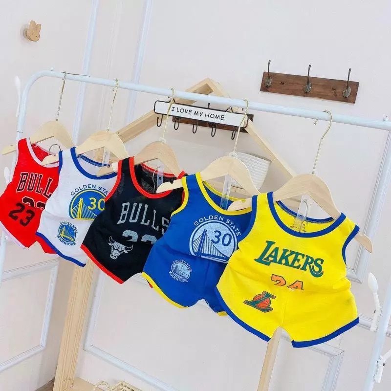 Combo 5 bộ quần áo ba lỗ bé trai sét bóng rổ size 3 - 14kg...