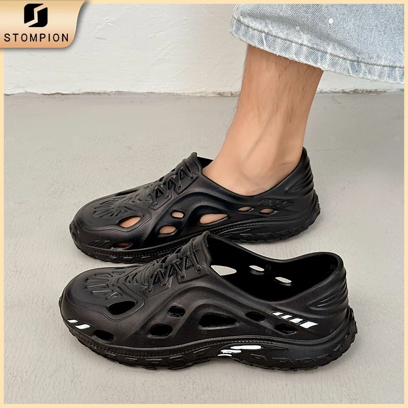 STOMPION Giày Thể Thao Đường Phố Đế Dày Hở Lỗ Nước Siêu Nhẹ.Giày Slip-On Thoáng Khí Cho Nam Mùa Hè
