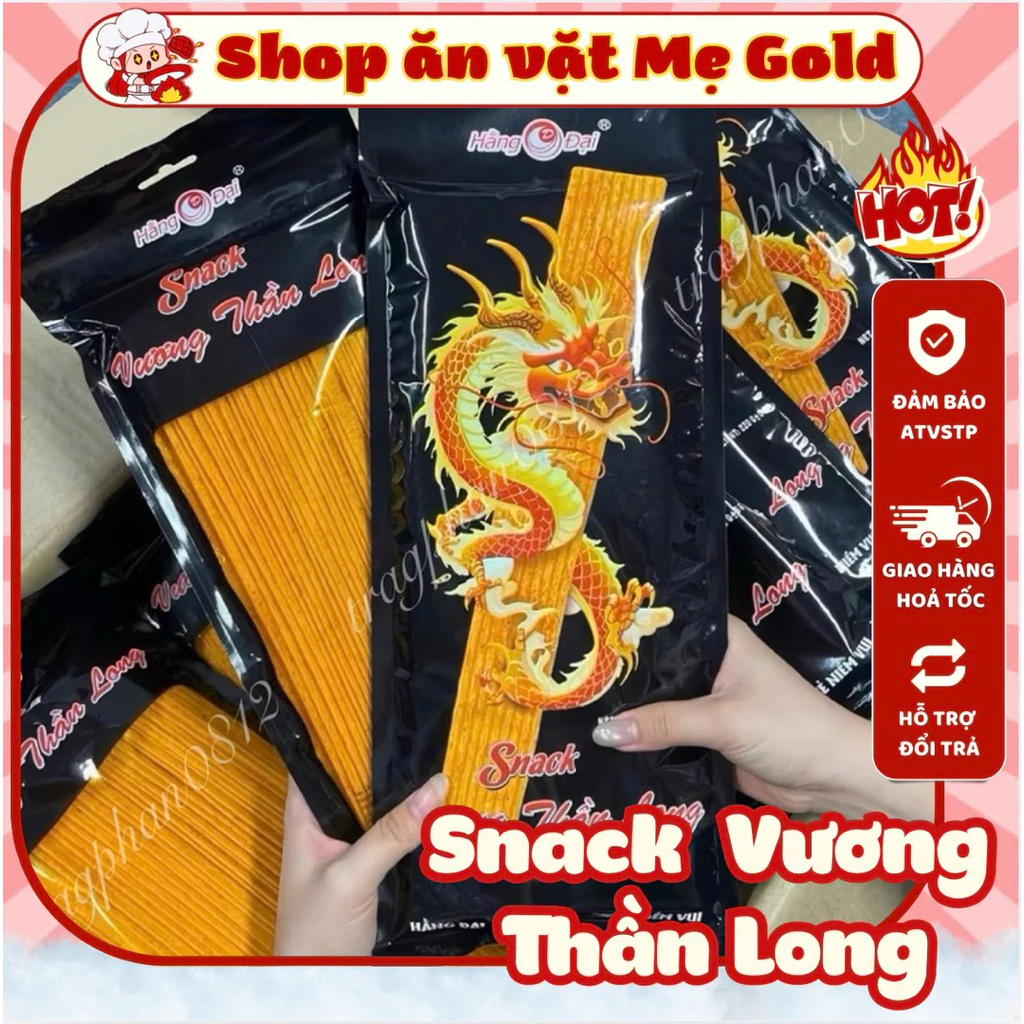 Snack Vương Thần Long, que cay siêu dài khổng lồ, đồ ăn vặt Hằng Đại (gói 220g)