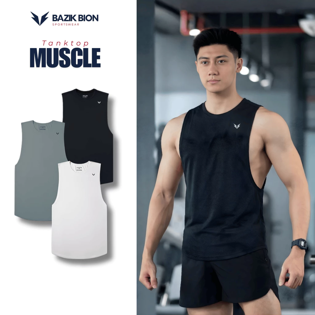 Áo Ba Lỗ Tanktop Nam BAZIK WINGS Muscle Nách rộng, Co giãn 4 chiều, Vận động thoải mái, Gym - A23