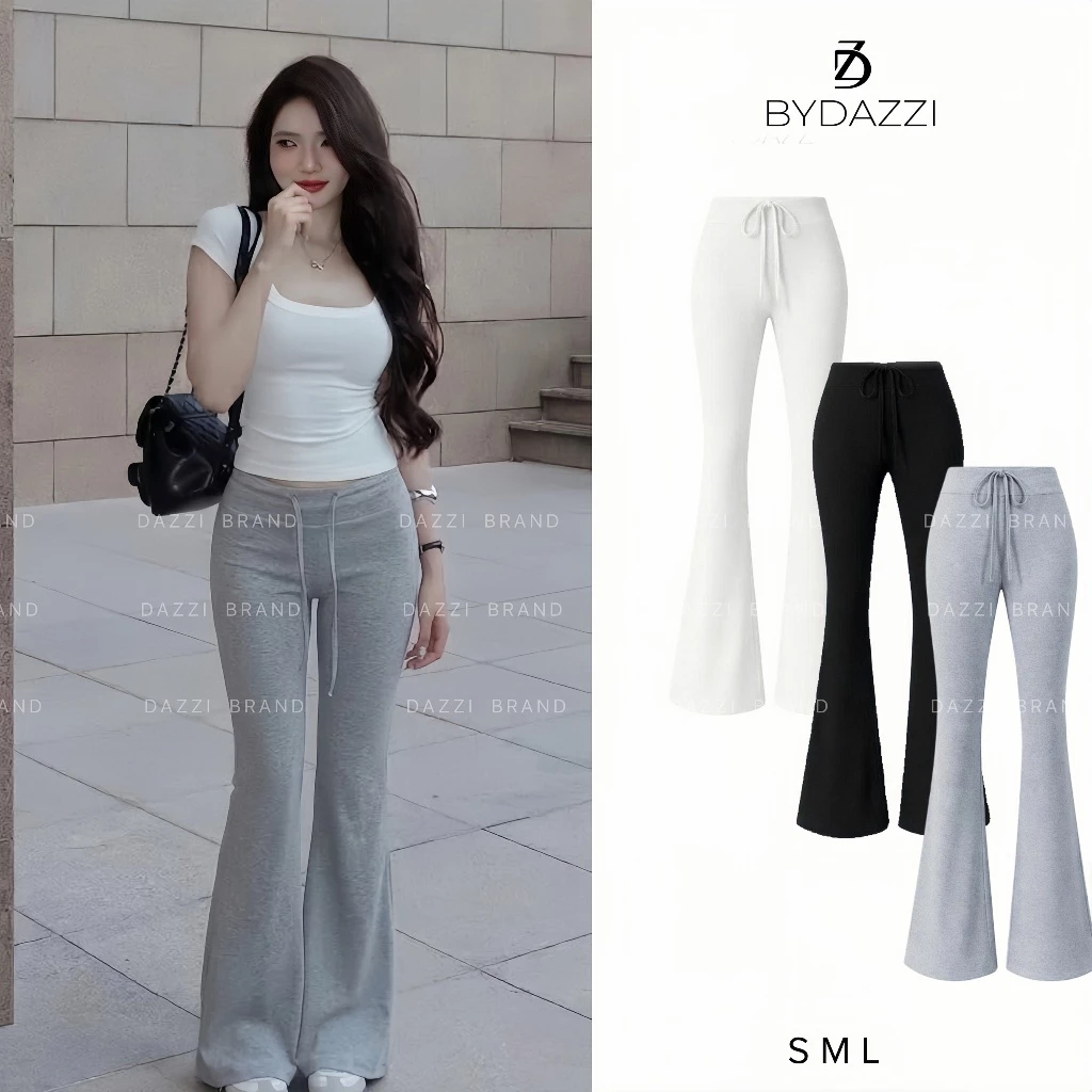 [VẢI NỈ MỎNG MÁT] Quần Dài nữ Ống Loe phối dây rút bản lưng to chất nỉ tôn dáng nữ tính DAZZI Women Q09