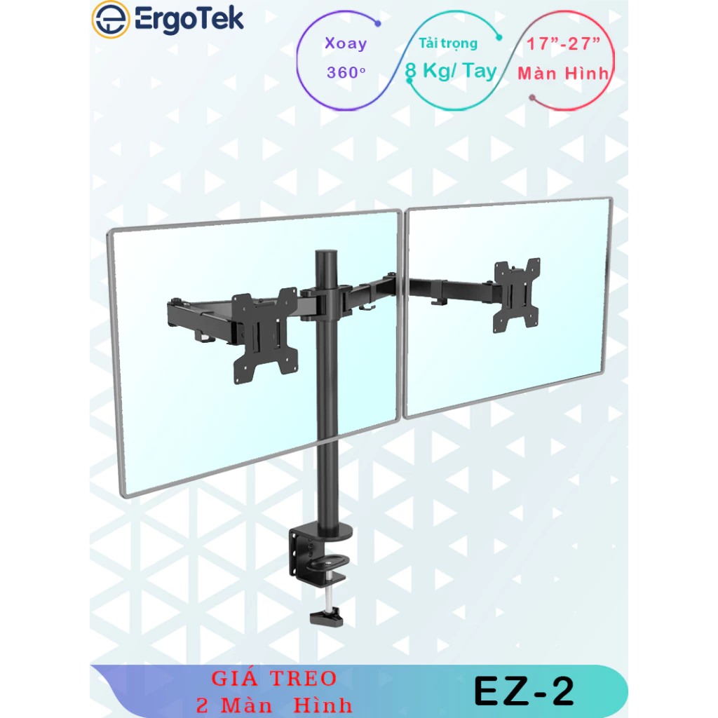 EZ2 - Arm 2 màn hình, Cột cao 80cm, Arm 2 màn hình trên dưới, Giá treo 4 màn hình [17-27inch] -Ergotek M054 M052