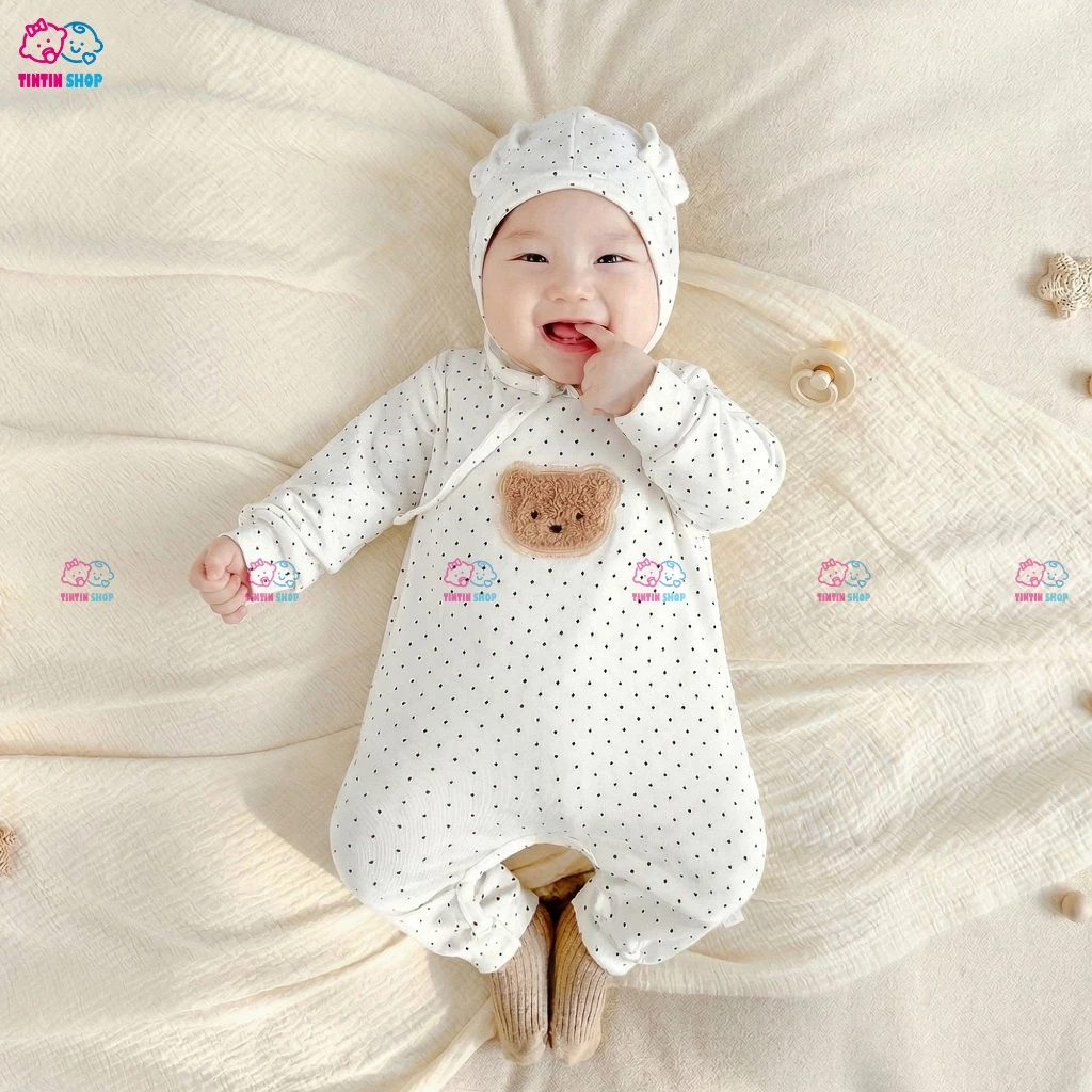 Bodysuit kèm mũ Body dài tay thun tăm cho bé trai bé gái áo liền quần trẻ sơ sinh SLT91