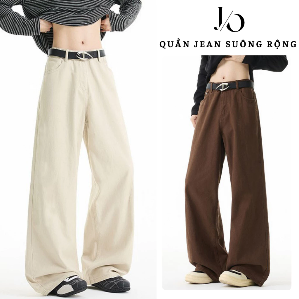 Quần Jean Nam Màu Nâu Suông Ống Rộng Lưng Cao BASIC Quần Bò Jean Unisex Chất Denim Dày Đẹp Hack Dáng