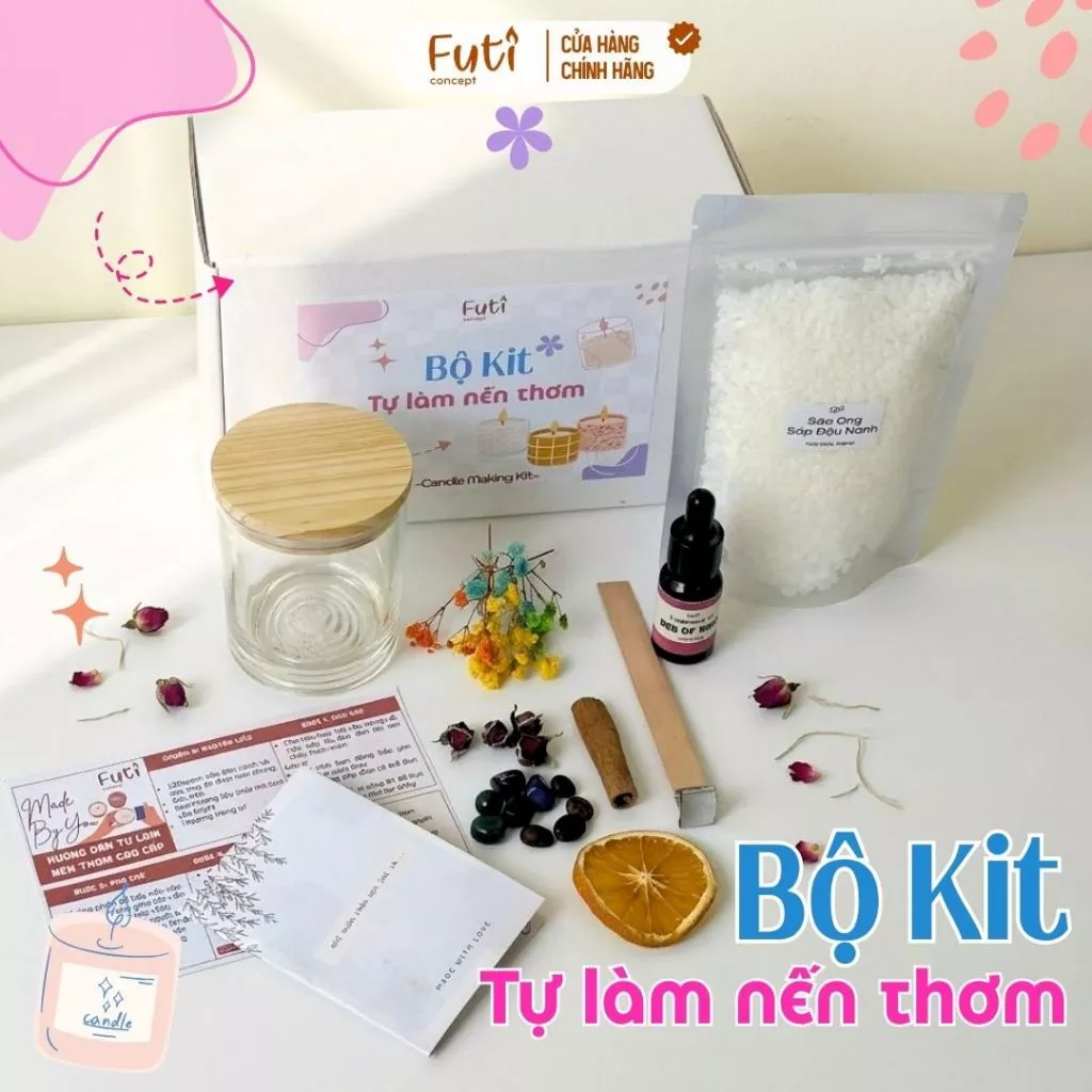 Bộ Kit Tự Làm Nến Thơm Thiên Nhiên, Set Tự Làm Nến Thơm Cốc Thủy Tinh