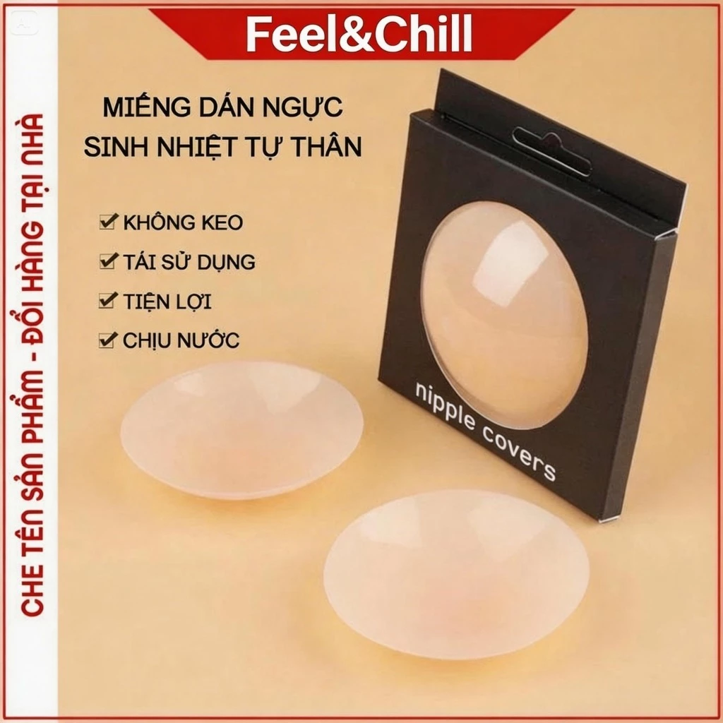 Hộp 2 Miếng dán ngực silicon tự thân, an toàn cho da tự sinh nhiệt không keo siêu mỏng chống nước