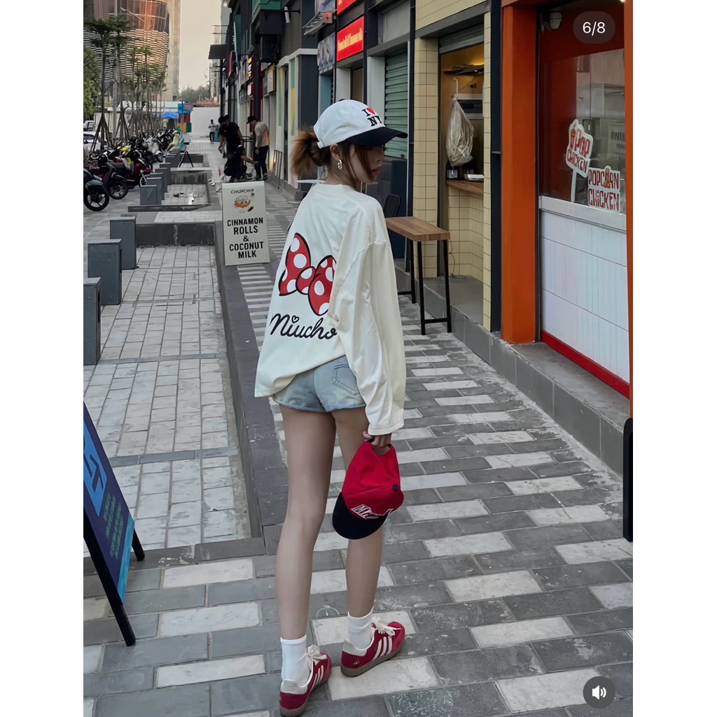 Áo thun tay dài hoạt hình chiếc nơ Minnie đáng yêu chất cotton 2c dày dặn
