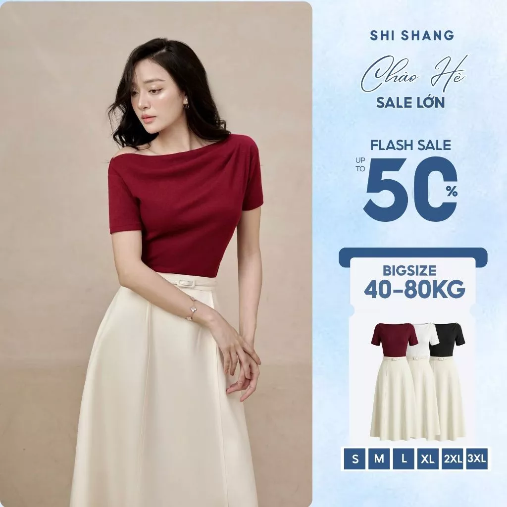 [𝐍𝐞𝐰] Set Áo Thun Lệch Vai Mix Chân Váy Dáng A Xòe Có Bigsize, Set Đồ Dự Tiệc Thanh Lịch by Shi Shang