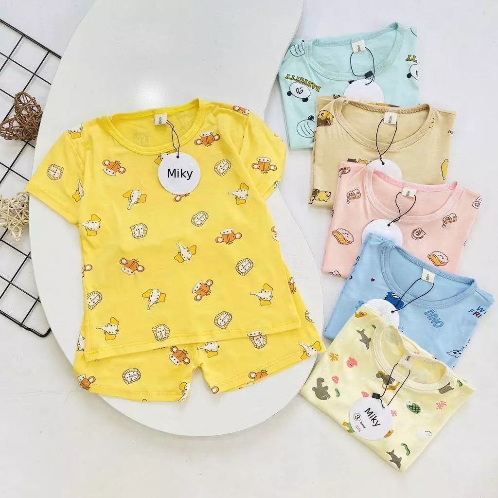 Bộ cộc tay Miky in hình họa tiết kute cho bé size 3-18kg...