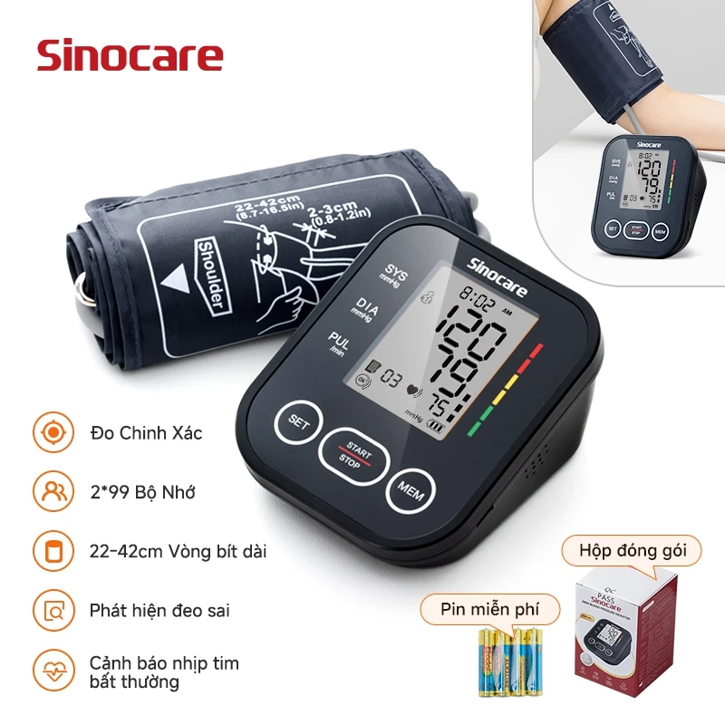 Máy Đo Huyết Áp Sinocare ARM-30+ Cảnh Báo Nhịp Tim Bất Thường