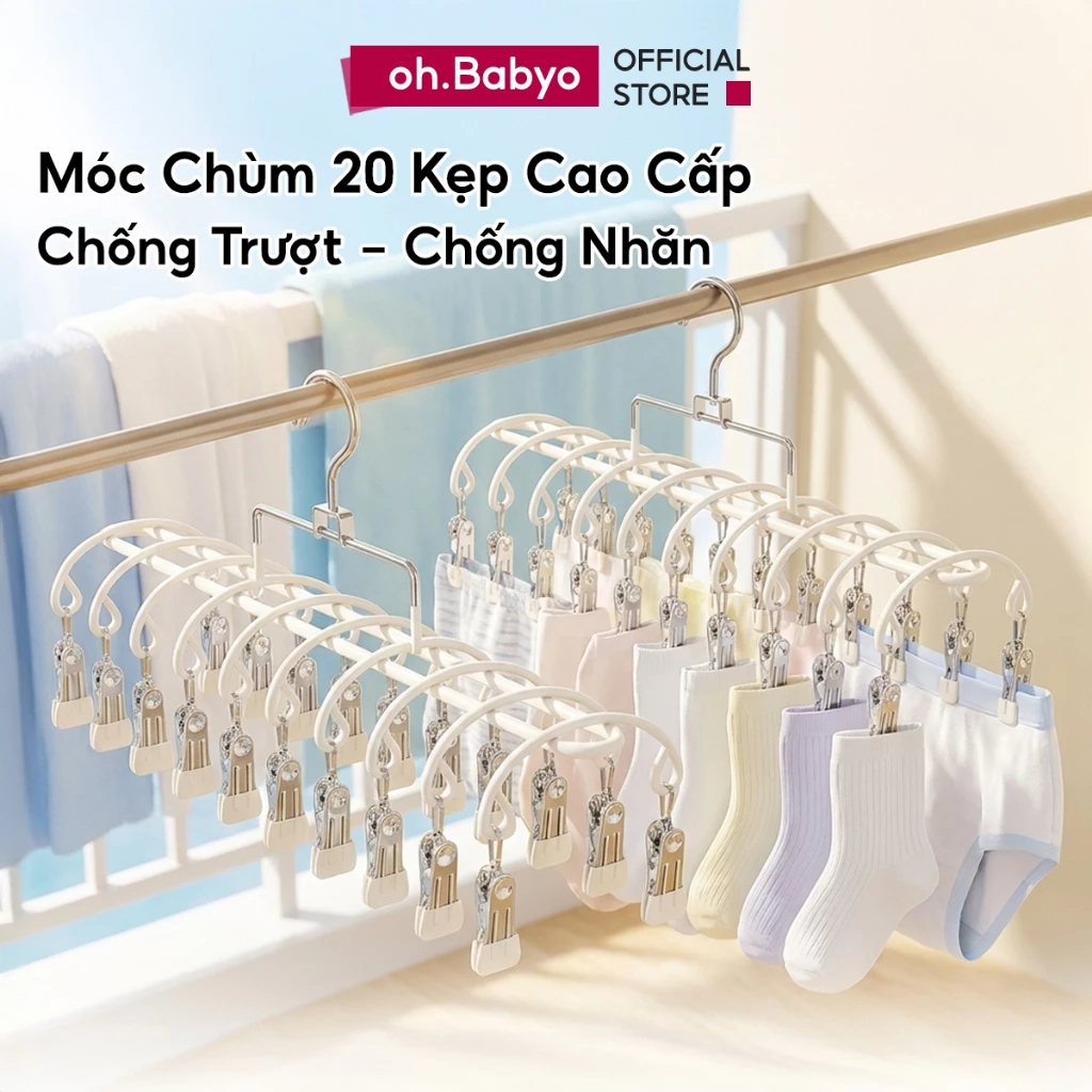 Móc Treo Quần Áo Đa Năng Thép Không Gỉ Bọc Nhựa ohBabyo Móc Phơi Đồ Chống Trượt Chống Nhăn Tiện Lợi