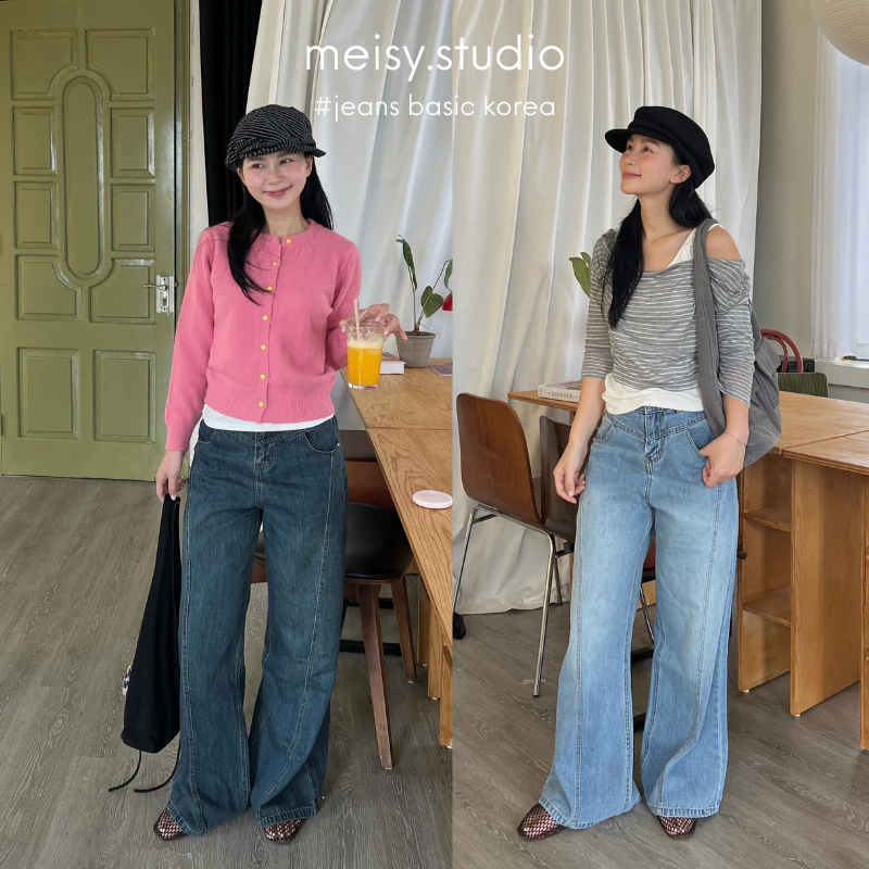 Quần ống rộng hơi loe nhẹ vải jeans mềm phong cách basic Hàn Quốc - Meisy.studio