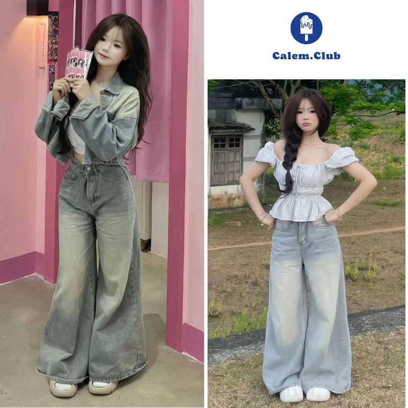 Quần Jean Nữ Ống Rộng Suông Basic CALEM CLUB Ống 30-33cm Dễ Mix Đồ Năng Động, quần bò ống suông màu RETRO_VER3