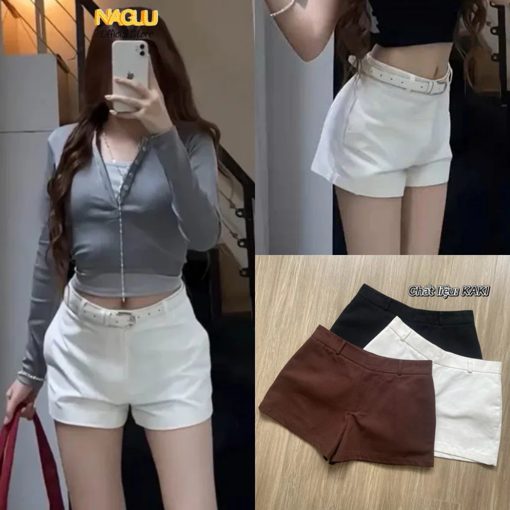 [MỞ BÁN]Quần Short Cạp Trễ NAGUU Dáng Ngắn Chất Kaki Dày Dặn, Quần Đùi Short Ngắn Nữ Tôn Dáng