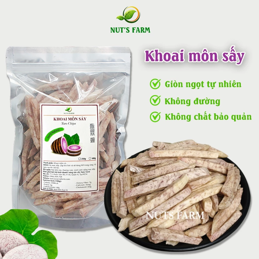 Khoai môn sấy giòn Nut Farm, không đường, ngọt bùi, béo giòn tự nhiên