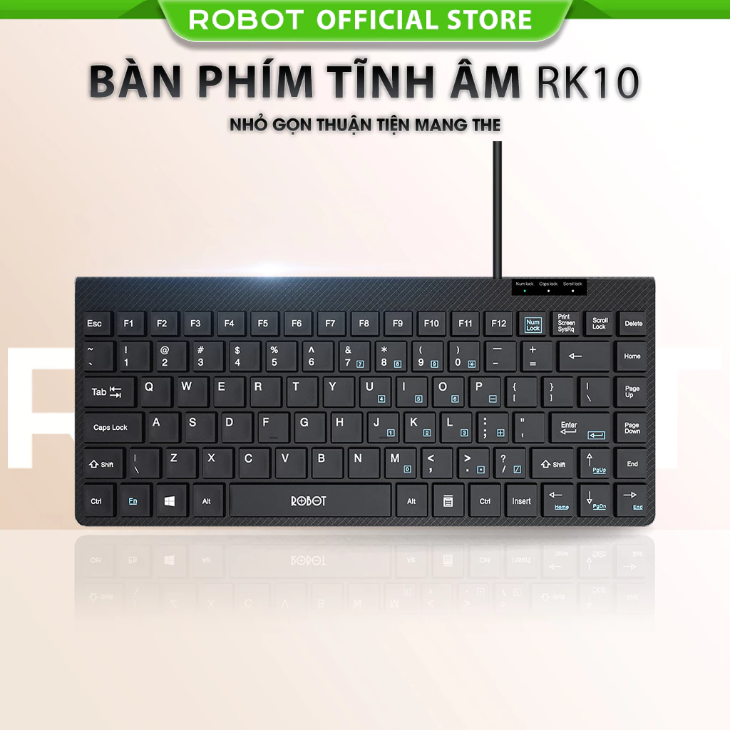 Bàn Phím Có Dây Mini ROBOT RK10 Nút Ấn Tĩnh Âm Không Gây Ồn, Nhỏ Gọn Thuận Tiện Mang Theo - Bảo Hành 12 Tháng