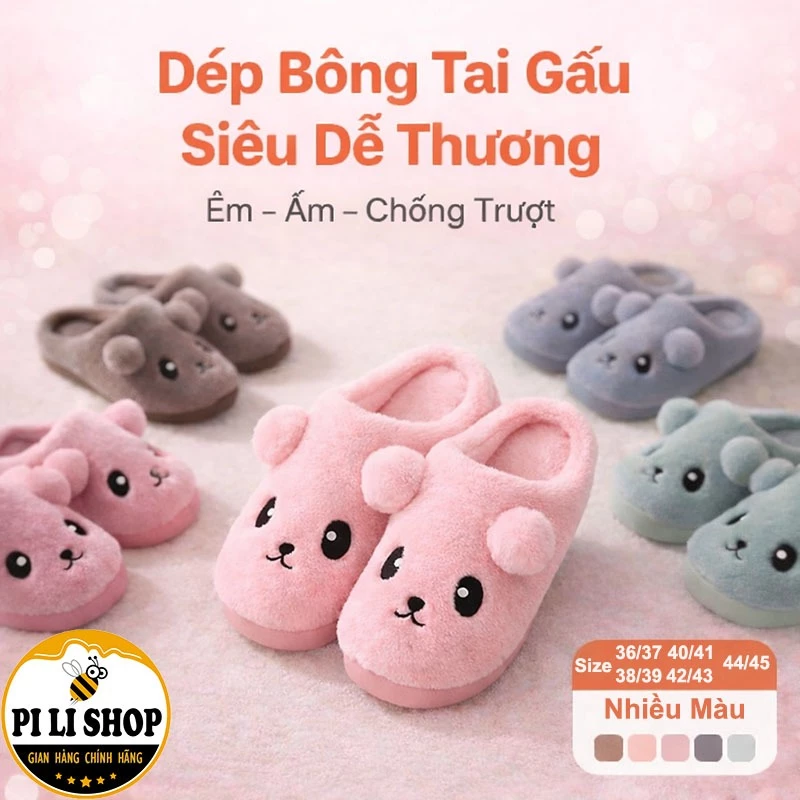 Dép Bông Đi Trong Nhà Nam Nữ Nhiều Màu Hình Gấu Panda, Dép Lông Mềm Ấm Đế Chống Trơn Trượt