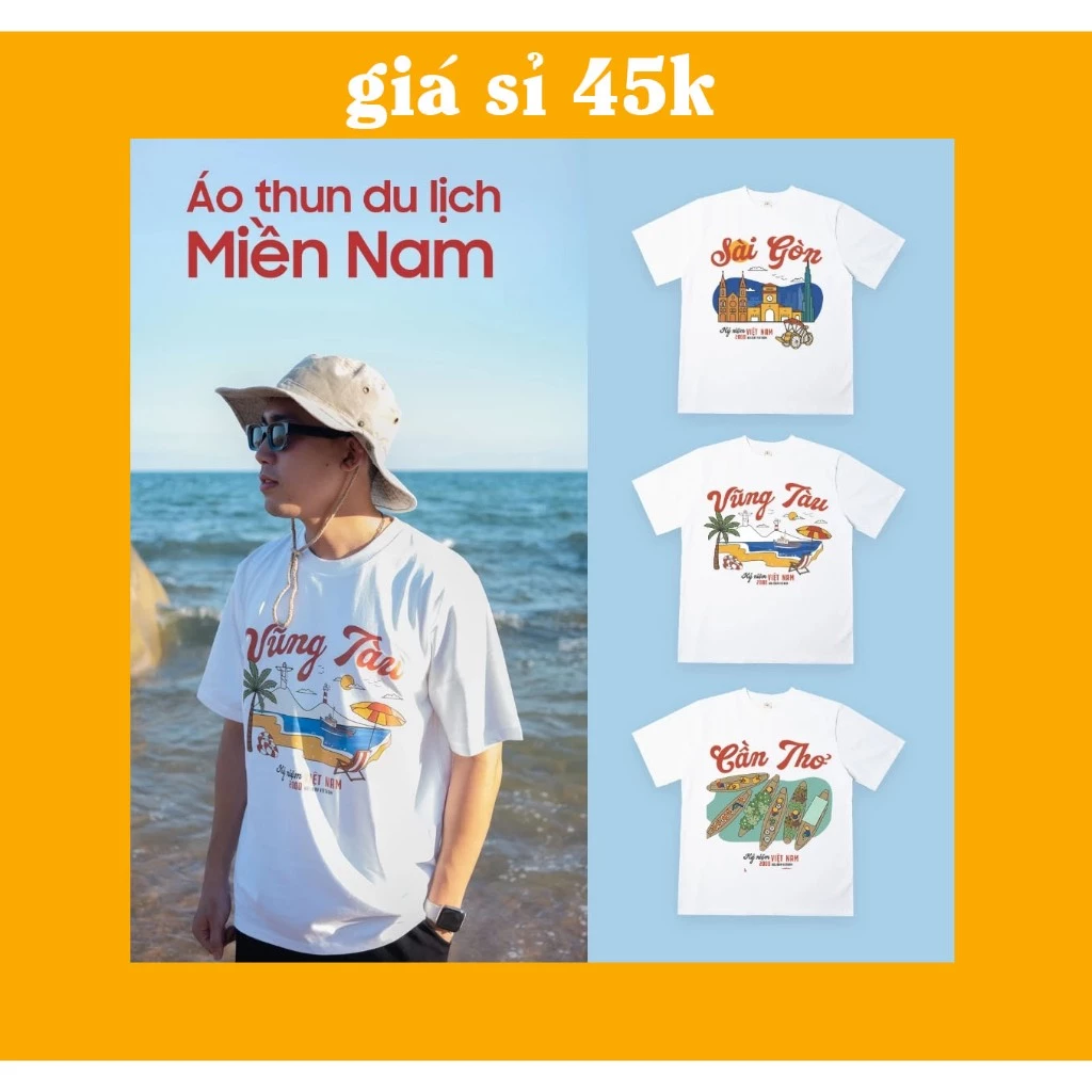 [HOẢ TỐC]  "GIÁ SỈ" Áo thun địa danh MIỀN NAM 1 Du lịch Việt Nam 63 tỉnh thành unisex ,chất thun mỏng mát