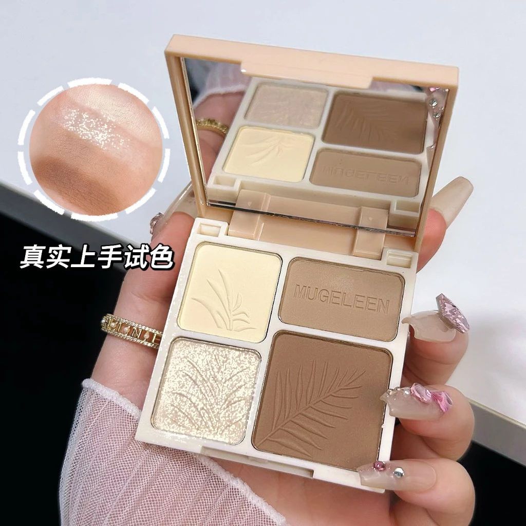 🎀yunqi🎀MUGE LEEN Tạo Khối Bảng Phấn Bắt Sáng 3D 4 Màu Tự Nhiên
