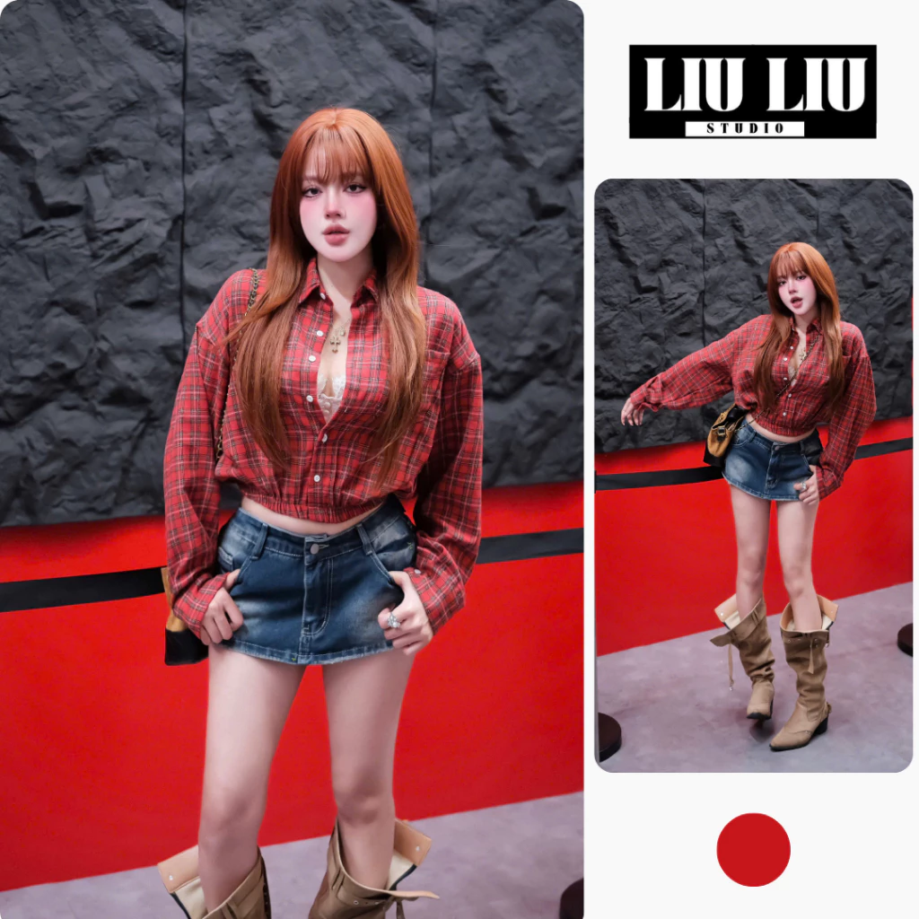Áo sơ mi caro croptop LIULIU STUDIO L22 Sơ mi nữ FREESIZE ôm eo tôn dáng cá tính trẻ trung nổi bật dễ phối đồ