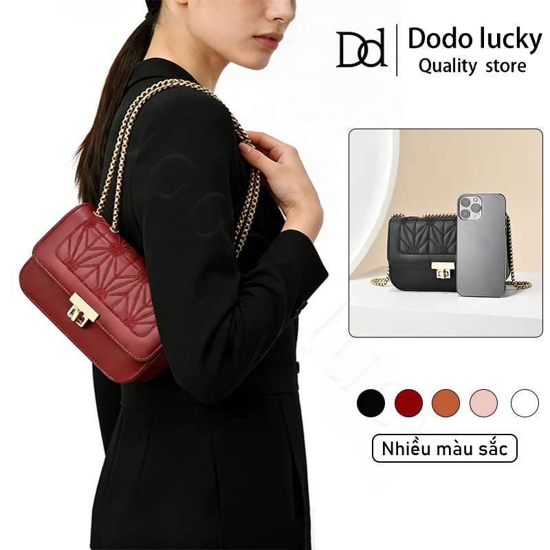 Túi xách nữ 2 ngăn quai xích phối da Hàn Quốc công sở thanh lịch Da bóng khóa phong cách.#s810
