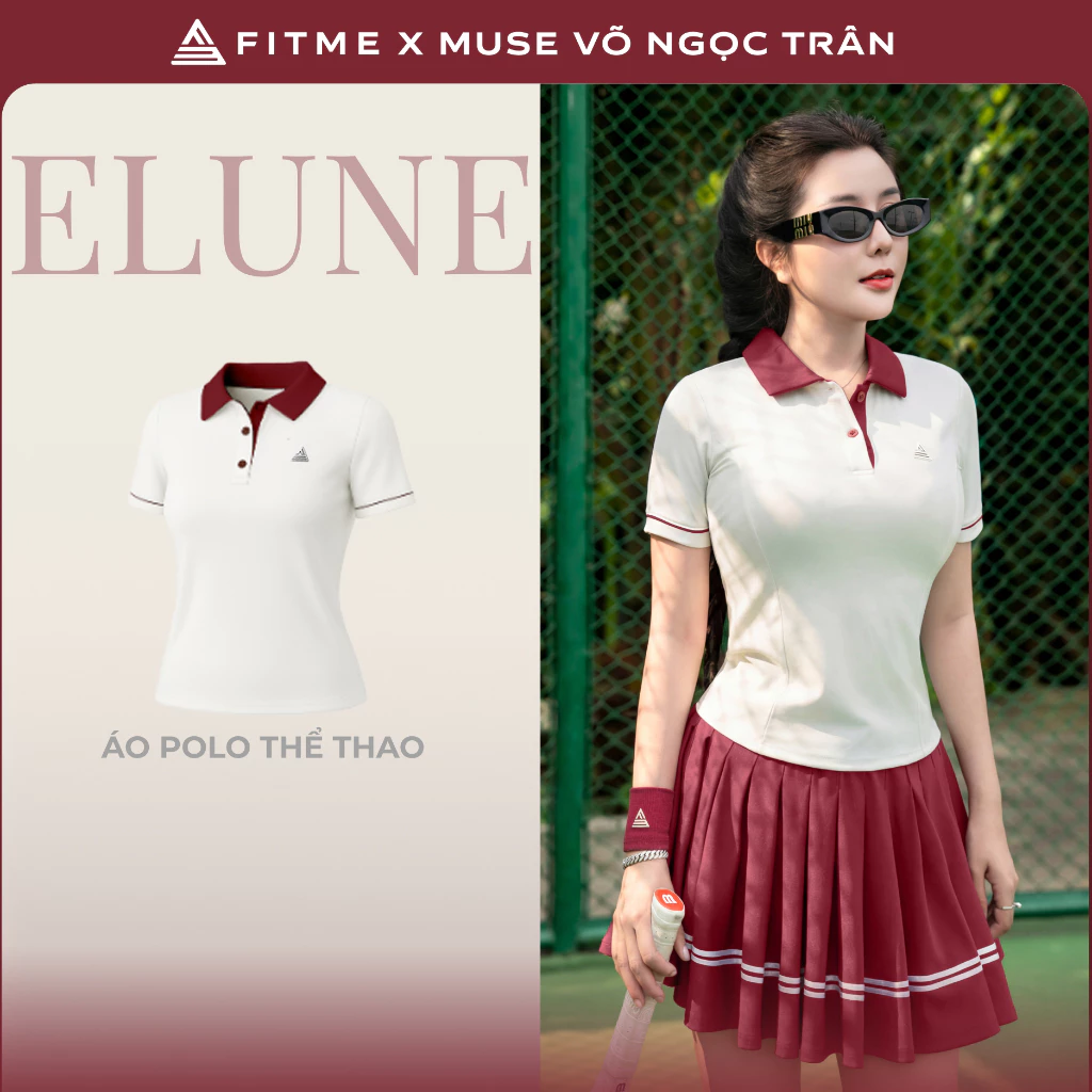 [SALE UPTO 70%] Áo polo tập pickleball tennis nữ Fitme ELUNE GR chất liệu co giãn thoáng khí chống tia UV APGR01