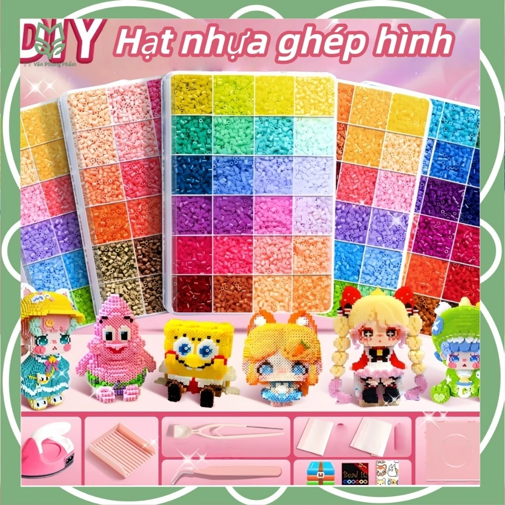 Hạt nhựa Perler 2.6mm nhiều 24 màu, nguyên liệu DIY thủ công sáng tạo làm móc khóa, tranh ghép và mô hình