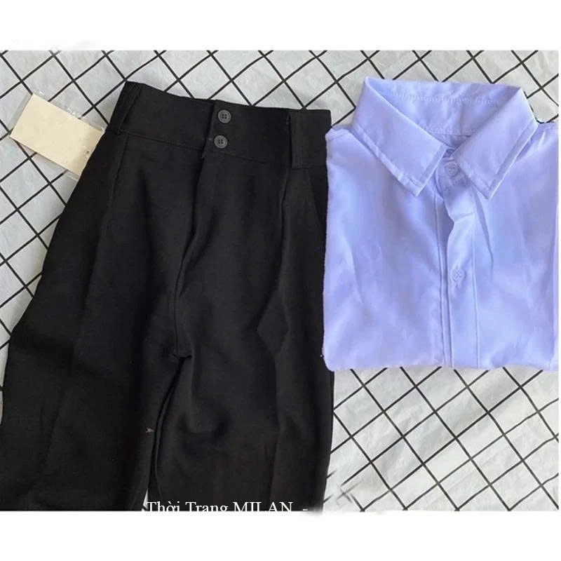 Quần Tây Baggy Nữ Cạp Cao 2Khuy Đi Học đi làm Có Đai Lưng Cao Màu Đen màu xanh than Dáng Dài