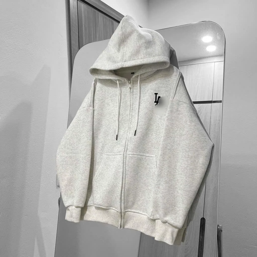 Áo hoodie zip nỉ nam nữ In L//---A áo khoác hoodie zip loại nỉ bông,form rộng vải dày dặn bền bỉ màu xám