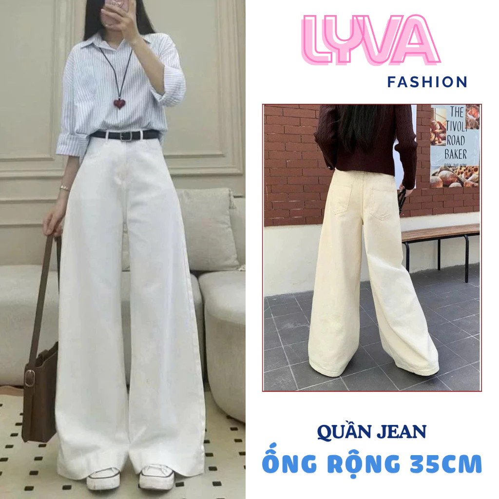 Quần Jean Nữ Ống Rộng 37cm Lưng Cao – Quần Jeans Suông Trắng Be Form Rộng Denim Mềm Tôn Dáng - LyVa Fashion