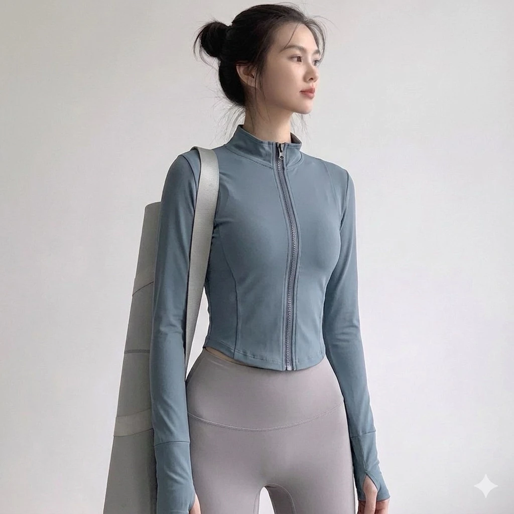 Áo Khoác Thun Nữ Thể Thao Ôm Body Siêu Xinh Tay Dài Xỏ Ngón, Mặc Tập Gym, Tennis, Chống Nắng Vải Thun 2 Da Xịn Đẹp
