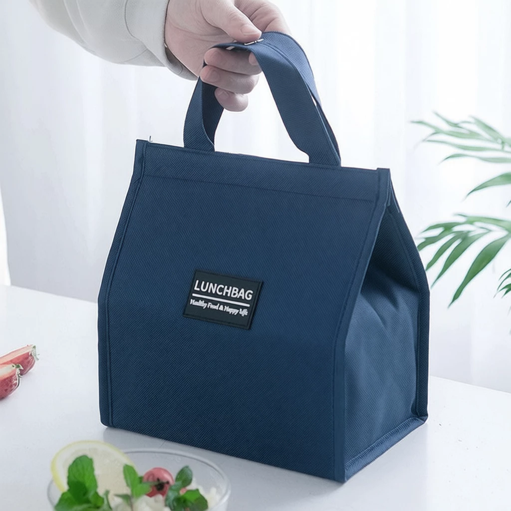 Túi đựng hộp cơm giữ nhiệt LunchBag chống thấm vải Oxford thiết kế vuông 3 chiều dễ mang theo nhiều màu sắc