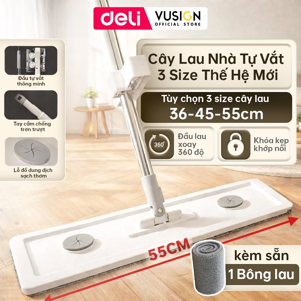 Cây Lau Nhà Tự Vắt Thông Minh Nhiều Loại Deli Vusign Đầu Xoay 360 Chổi Lau Nhà Lau Sạch Mọi Góc