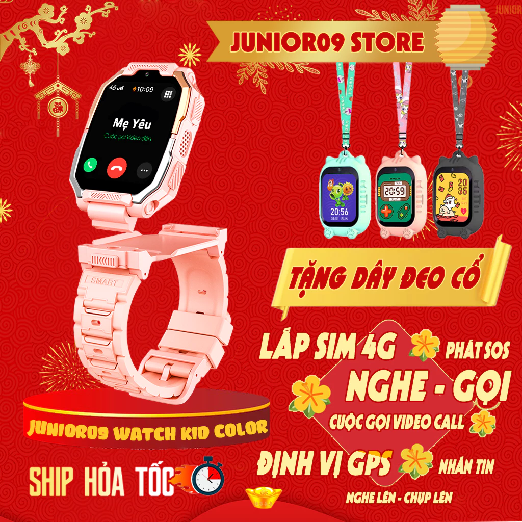 [ TẶNG DÂY ĐEO CỔ ] Đồng hồ thông minh Trẻ em JUNIOR09 WATCH KID COLOR | Lắp sim 4G Nghe gọi, Định vị GPS, Video Call