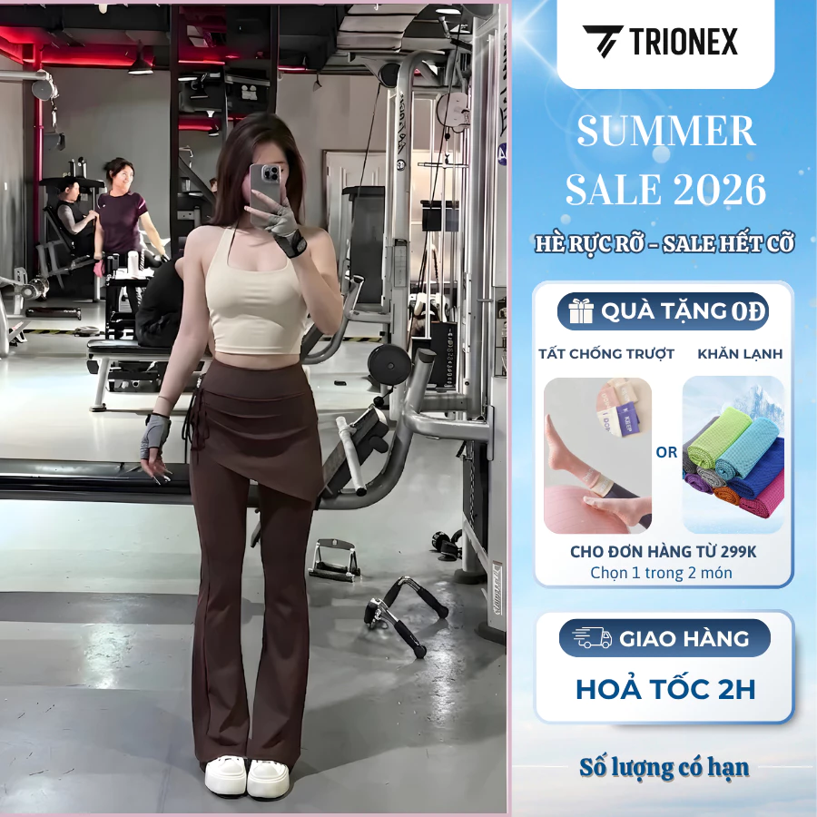 [Loại đẹp] Quần dài phối váy đi tập gym TRIONEX, tập yoga che khuyết điểm, ống loe hack dáng