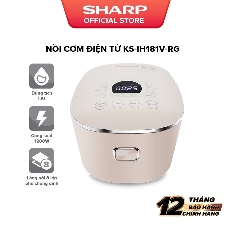Nồi Cơm Điện Cao Tần Sharp KS-IH181V-RG - Dung Tích 1.8L - Công Nghệ IH Nấu Cơm Ngon 12 Chế Độ  - Chính Hãng