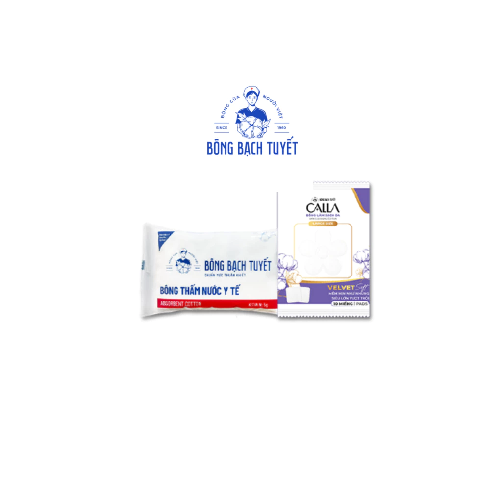 [HÀNG TẶNG KHÔNG BÁN] - Combo 2 món: Bông y tế Bạch Tuyết 5gr + Bông tẩy trang Calla Velvet soft (10 Miếng/gói)
