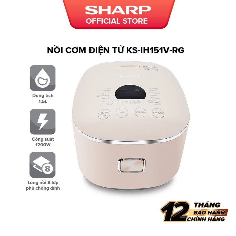 Nồi Cơm Điện Cao Tần Sharp KS-IH151V-RG - Dung Tích 1.5L - Công Nghệ IH Đa Năng 12 Chế Độ - Chính Hãng