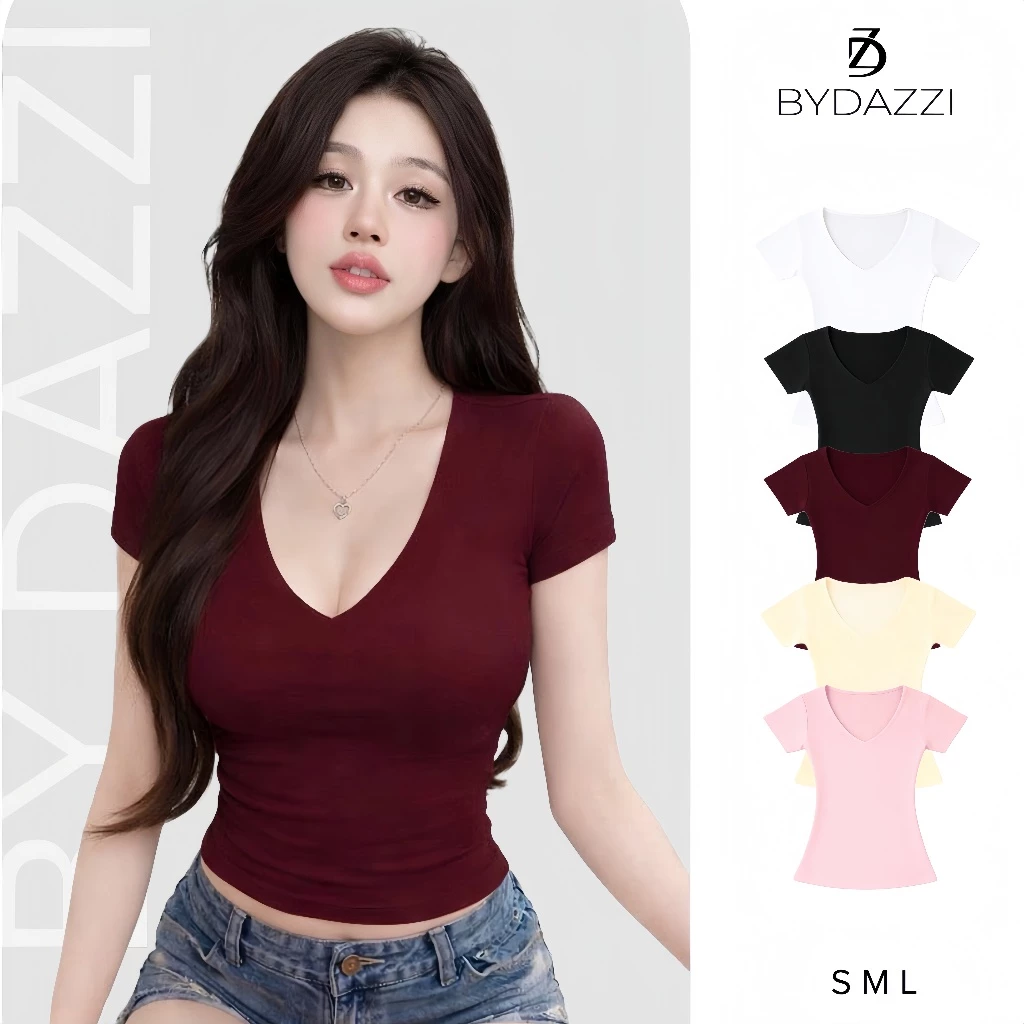 [MỞ BÁN] Áo thun nữ tay ngắn cổ tim không viền khoét sâu ôm dáng chất cotton co dãn 4 chiều DAZZI Women A079