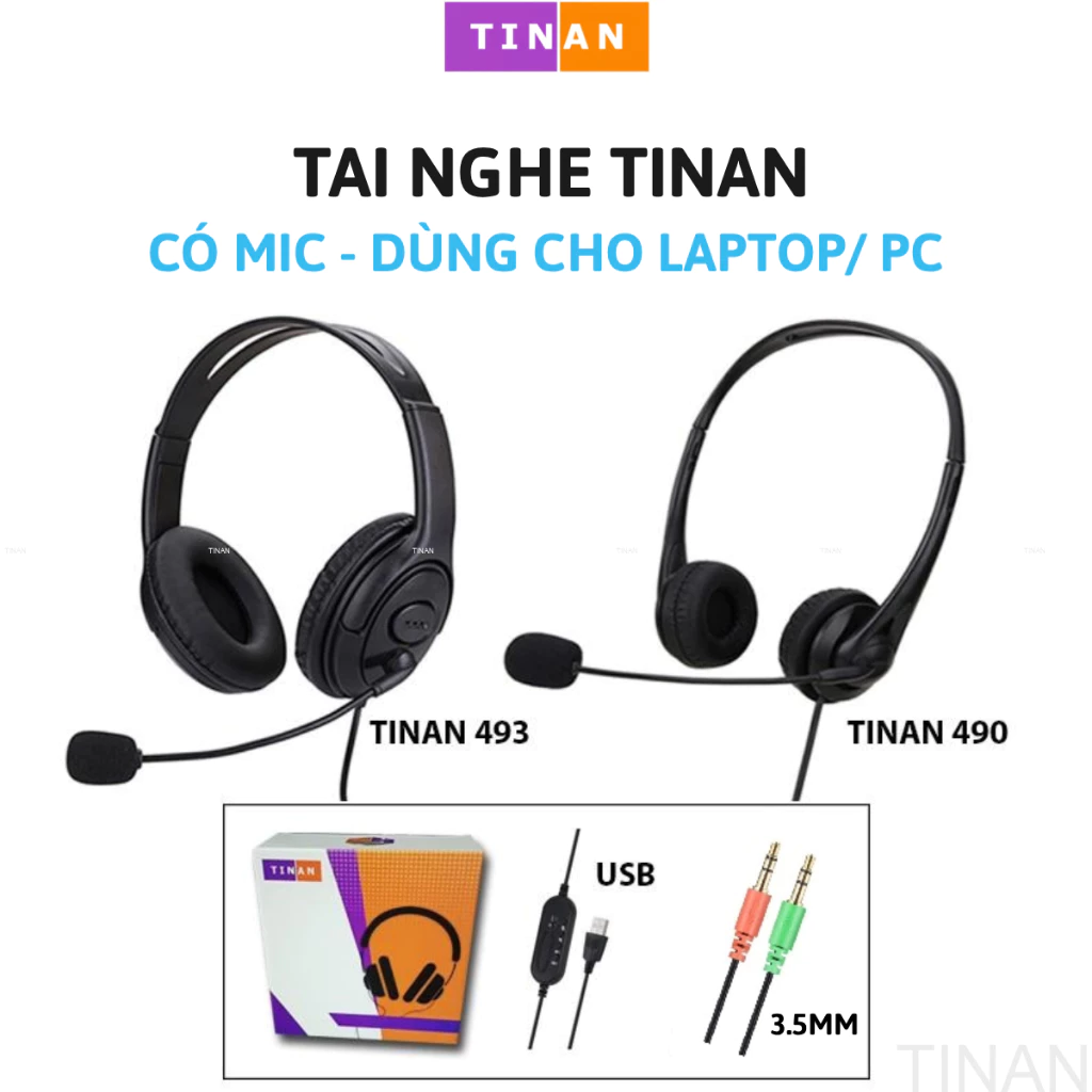 [USB] Tai Nghe TINAN 493 Kèm Micro, Thích Hợp Dùng CSKH, Telesale, Salephone, Học online