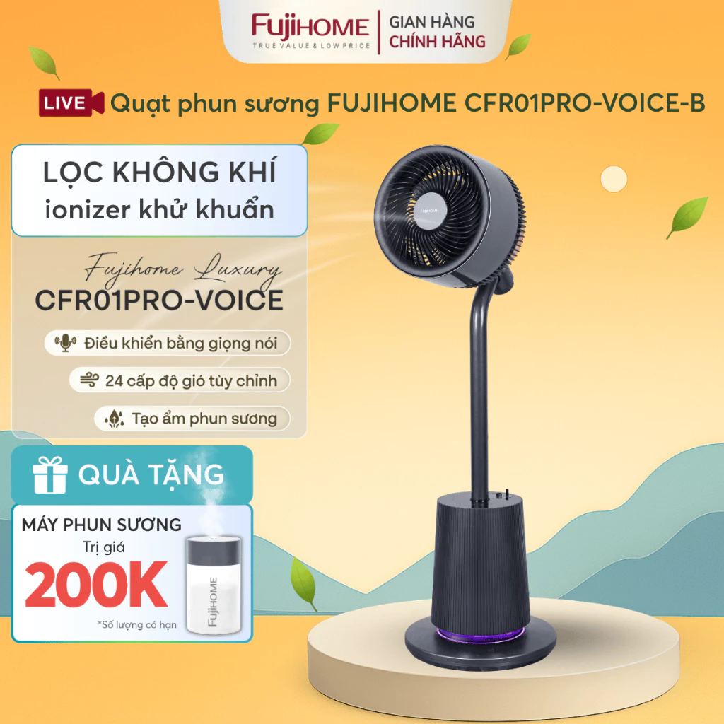 Quạt đối lưu thông minh điều khiển giọng nói Nhập Khẩu FUJIHOME CFR01PRO-VOICE, quạt phun sương tốt